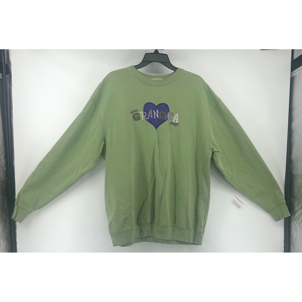 M&C Sportswear Best Grandma Ever Sweatshirt Sage Green Heart Embroidered XL